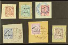 1914 "ON PIECE" SET  Arrival Of Prince Handstamps Complete Set (SG 33/38, Michel 35/40), Very Fine Used On Pieces... - Albania