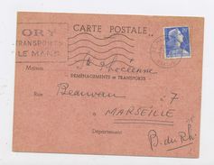 FRANCE - 20F BLEU TYPE MULLER - N° Yvert 1011B CàD DE "LE MANS" DE 1959 SUR CARTE POSTALE DE "AVIS PREALABLE D'EXPEDITIO - 1955-1961 Marianna Di Muller