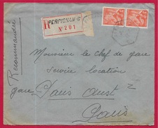 Lettre Recommandée De 66 PERPIGNAN-C à Paris - Affranchissement Avec Type IRIS (n° 655 YT X 2) En 1945 - Autres & Non Classés