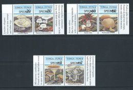 Tonga 1997 Mushroom & Fungi Set Of 3 Pairs With Labels Specimen Overprints MNH - Tonga (1970-...)