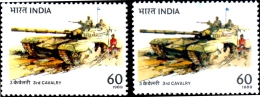 INDIAN ARMY-BATTLE TANLS-3rd CAVALRY-INDIA-1989-ERROR-YELLOW SHIFTED-RARE-MNH-H1-489 - Varietà & Curiosità