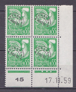 N° 122 Timbres  Préoblitérés Type Coq Gaulois: Bloc Coins Datés 17.11.59 Neuf Impeccable - Préoblitérés