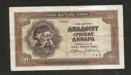SERBIA - NATIONAL BANK - 20 Dinara (Belgrade - 1941) - Serbien