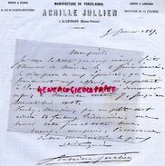 87 - ST SAINT LEONARD NOBLAT- LETTRE MANUSCRITE SIGNEE ACHILLE JULLIEN-MANUFACTURE PORCELAINE-LIMOGES-BD PYRAMIDE-1869 - 1800 – 1899