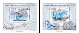 Comores 2010, International Polar Year, Penguins, Owls, 2BF Deluxe - Année Polaire Internationale