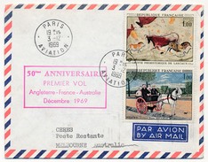 FRANCE - Enveloppe - 50ème Anniversaire Premier Vol Angleterre France Australie - Décembre 1969 - Primeros Vuelos
