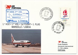 FRANCE - 2 Enveloppes 1er Vol Marseille => Lisbonne Et Retour - Air Portugal - 3/11/1990 Marignane Aéroport - First Flight Covers