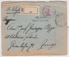 Italy 1918 Registered Cover To Switzerland Posta Estera Vice-Presidents Office - Assicurati