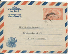 India Aerogramme Sent To Denmark 4-1-1969 - Aérogrammes