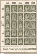1/2 Bogen Flugpostmarken, Holztaube 100 Mark, Ohne Gummi - Other & Unclassified