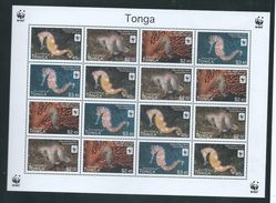 Tonga 2012 WWF Seahorse Complete Sheet Of 4 Strips Of 4 , Full Margins , MNH - Tonga (1970-...)