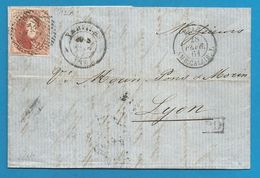 (R197) Belgique - Médaillon N°12A Sur Lettre De VERVIERS Vers Lyon Du 18/2/1861 - Ambulant Calais + Midi N°2 - 1858-1862 Medallones (9/12)