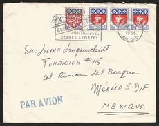 A) 1965 FRANCE, COAT OF ARMS, PARIS, MULTIPLE STAMPS, AIRMAIL, CIRCULATED COVER FROM FRANCE TO MEXICO. F. - 1960-.... Briefe & Dokumente