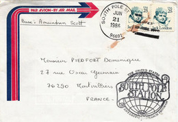 Expedition Américaine Au Pole Sud + Base Amundsen-Scott En 1986, Lettre Adressée En France - Antarctische Expedities