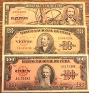 C) CUBA-CARIBEAN BANK NOTES 3 PCS, 10+20+100 (1949,1956,1960) - Cuba