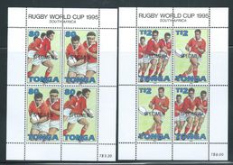 Tonga 1995 Rugby World Cup 2 Sets Of 2 Pairs In Sheet Form Se-tenant , MNH Specimen Overprint - Tonga (1970-...)