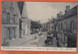 Carte Postale 37. Neuille-Pont-Pierre  Grande Rue Et Façade De L'église  Trés  Beau Plan - Neuillé-Pont-Pierre