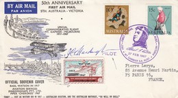 AUSTRALIA. COVER. TOth ANNIVERSARY FIRST AIR MAIL WATSON. SIGNED PILOT - Cartas & Documentos