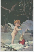 ENFANTS - ANGELOTS - Jolie Carte Fantaisie Enfant Angelot Avec Coeur Dans La Neige Signée CHARLES SCOLIK - Scolik, Charles