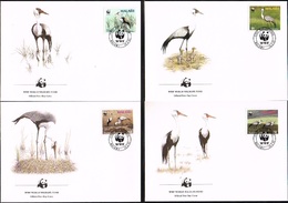 Malawi 1987 WWF Klunker-Kranich (Bugeranus Carunculatus) Michel 477-480 Auf 4 FDC - Grues Et Gruiformes