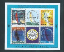 Tonga 1991 World Yacht Race Miniature Sheet With Set Of 5 + Label MNH Specimen Overprint - Tonga (1970-...)