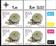 South Africa - 1991 Succulents 2c Reprint Control Block (1991.02.04) (**) - Blocks & Sheetlets