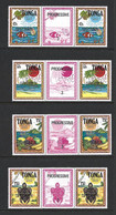Tonga 1991 Heilala Week 2 Sets Of 4 In Gutter Strips With Central Colour Separation Label MNH Specimen Overprints - Tonga (1970-...)