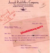 ROYAUME UNI -ANGLETERRE-LETTRE JOSEPH RADCLIFFE COMPANY-76 CHESTERFIELD ROAD-NORTH SHORE -BLACKPOOL- 1925 BOUTET VIERZON - United Kingdom