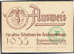 Ausweiss Für Aktive Teilnehmer Am Reichsparteitag 1935 - Covers & Documents