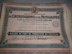 Lot De 728 Actions Dixième De Part Fondateur Au Porteur, Société Française De Cinématographie Et De Photographie. 1928 - Cinéma & Théatre