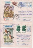 BIRDS, ROBIN, GREENFINCH, SPARROW, BLUE TIT, FIRECREST, REGISTERED COVER STATIONERY, ENTIER POSTAL, 5X, 1996, ROMANIA - Moineaux