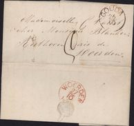 Netherlands Pays Bas Hollande Marque Postale Rouge CAD Gouda 26 10 Je Pense 1857 Taxe Manuscrite Woerden - ...-1852 Voorlopers
