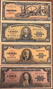 C) CUBA-CARIBBEAN BANK NOTES 4 PCS 10+20+50+100 (1954,1958,1960) - Kuba