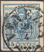 LOMBARDO VENETO C. 45 AZZURRO TIPO III - USATO CON BUONI MARGINI - ANNULLATO VENEZIA 26.4 - SASSONE 12 - Lombardo-Vénétie