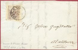 LOMBARDO VENETO PIEGO CON FRANCOBOLLO DA C. 30 ANNULLO MILANO 15.3 (1855 TIPO C1) AL RETRO MANTOVA - SASSONE 9a - Lombardo-Veneto