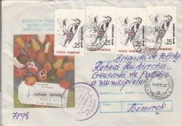 BIRDS, WOODPECKER, STAMPS ON TULIPS SYMPHONY REGISTERED COVER STATIONERY, ENTIER POSTAL, 1995, ROMANIA - Specht- & Bartvögel