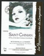 Etiquette Vin  Saint Chinian  1989  Coteaux Du Rieu Berlou  "visage Femme Superbe" - Languedoc-Roussillon