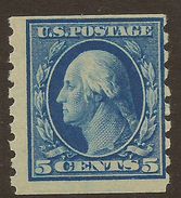 USA 1910 5c Imp X P8.5 Coil SG 403 UNHM #AAH25 - Unused Stamps