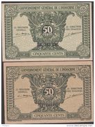 INDOCHINE CAMBODGE LAOS VIETNAM  2 BANKNOTES PICK N° 89a  Color Diff  VF/AU  Réf  E591 - Indochina