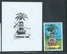 Tonga 1993 Stamp Design Childrens Drawings 10s Mixing Bowl Black & White Proof - Tonga (1970-...)