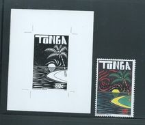 Tonga 1993 Stamp Design Childrens Drawings 80s Beach Scene Black & White Proof - Tonga (1970-...)