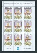 Tonga 1993 King 75th Birthday $2 Full Sheet Of 9 Overprinted Specimen - Tonga (1970-...)