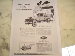 ANCIENNE PUBLICITE CAMION FORD DURE LONGTEMPS 1929 - Camions