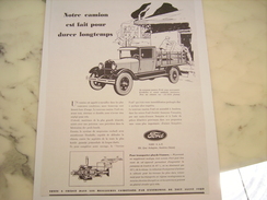 ANCIENNE PUBLICITE CAMION FORD DURE LONGTEMPS 1929 - Camion