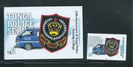 Tonga 1993 Police & Fire Services 45s Van & Badge 8cm X 5cm Essay With Different Value - Tonga (1970-...)