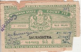 SAURASHTRA O/p On WADHWAN  State  4A  Court Fee  Revenue  Type 20.   #  98482  Inde Indien  India Fiscaux Fiscal Revenue - Wadhwan
