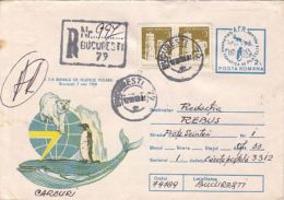 POLAR PHILATELIC EXHIBITION, POLAR BEAR, PENGUIN, WHALE, REGISTERED COVER STATIONERY, ENTIER POSTAL, 1988, ROMANIA - Événements & Commémorations