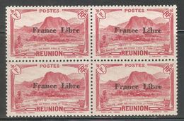 Reunion 1943,Overprinted "France Libre" Block Of 4,Sc 205,VF MNH**OG (G-2) - Blokken & Velletjes