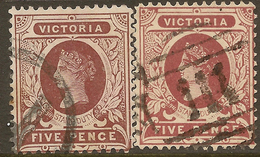 VICTORIA 1886 5d Shades QV SG 317, 317a U #AAD231 - Gebruikt