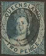 QUEENSLAND 1860 2d Blue Imperf QV SG 2 U #AAD162 - Oblitérés